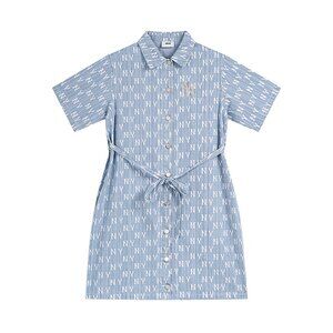 MLB all-over monogram print pure cotton embroidered logo denim dress
